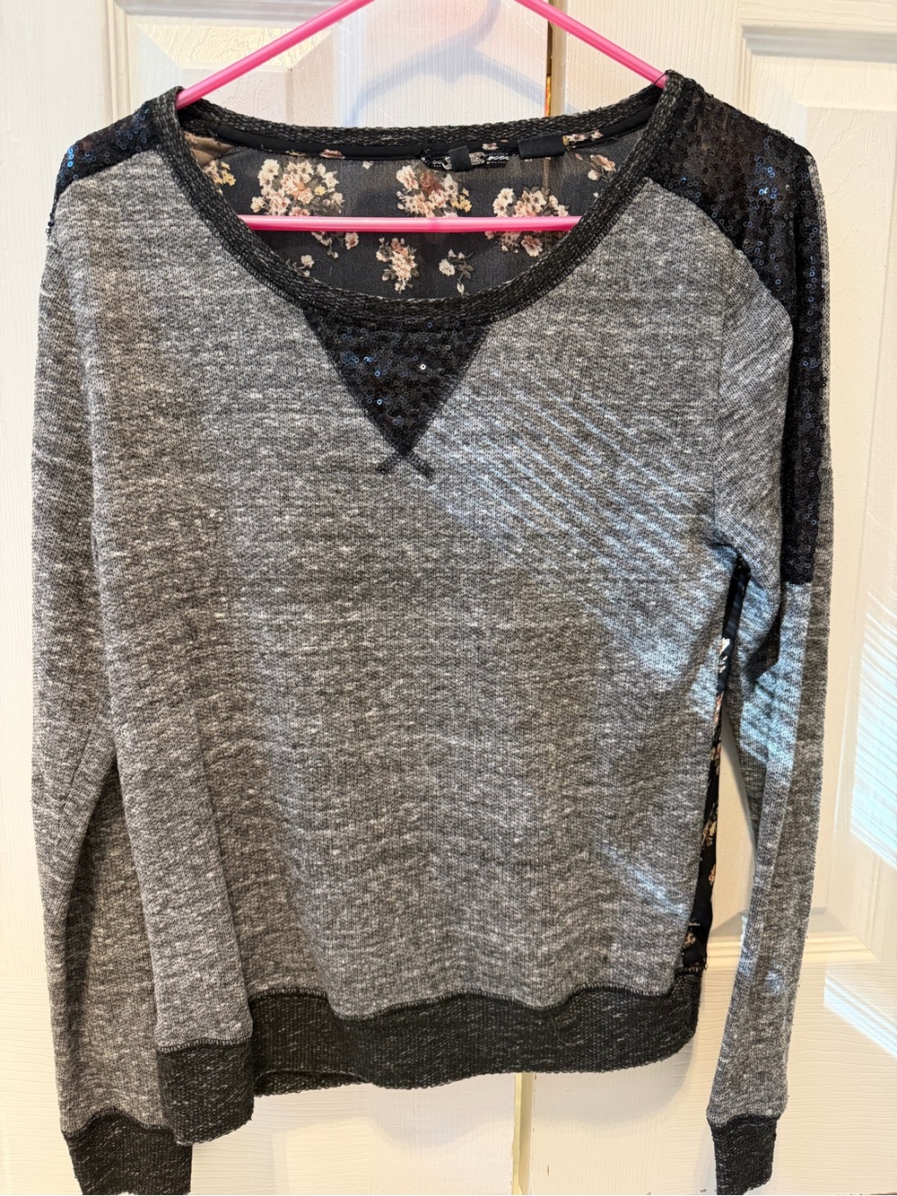 Miss Me Gray & Black Sequin-Trim Pullover Sweatshirt